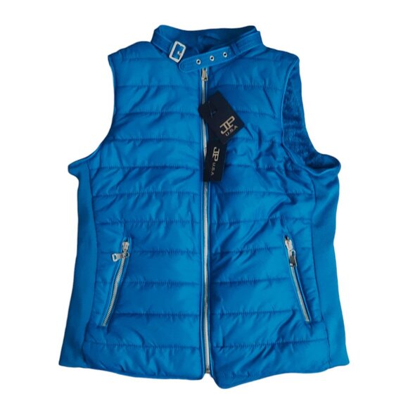 JP Vest Turquoise Blue Puffer Fleece Liner Zip Pockets - Picture 1 of 5